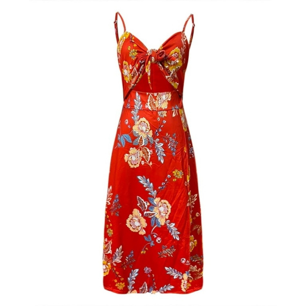 Cut out Front Bow Tie V Neck Floral Dress for Women